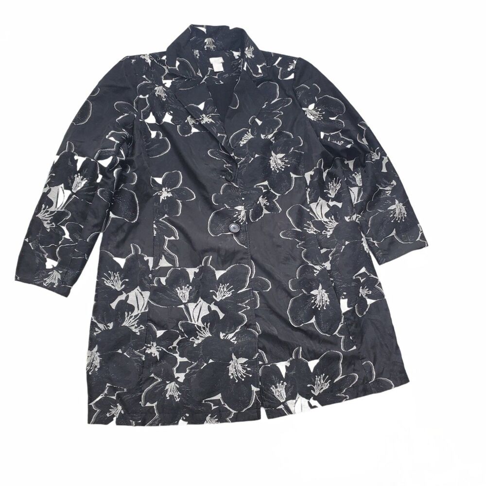 Chico's Jacket Womens Size 4 Black Floral US: Shell: Back Vent Pleat